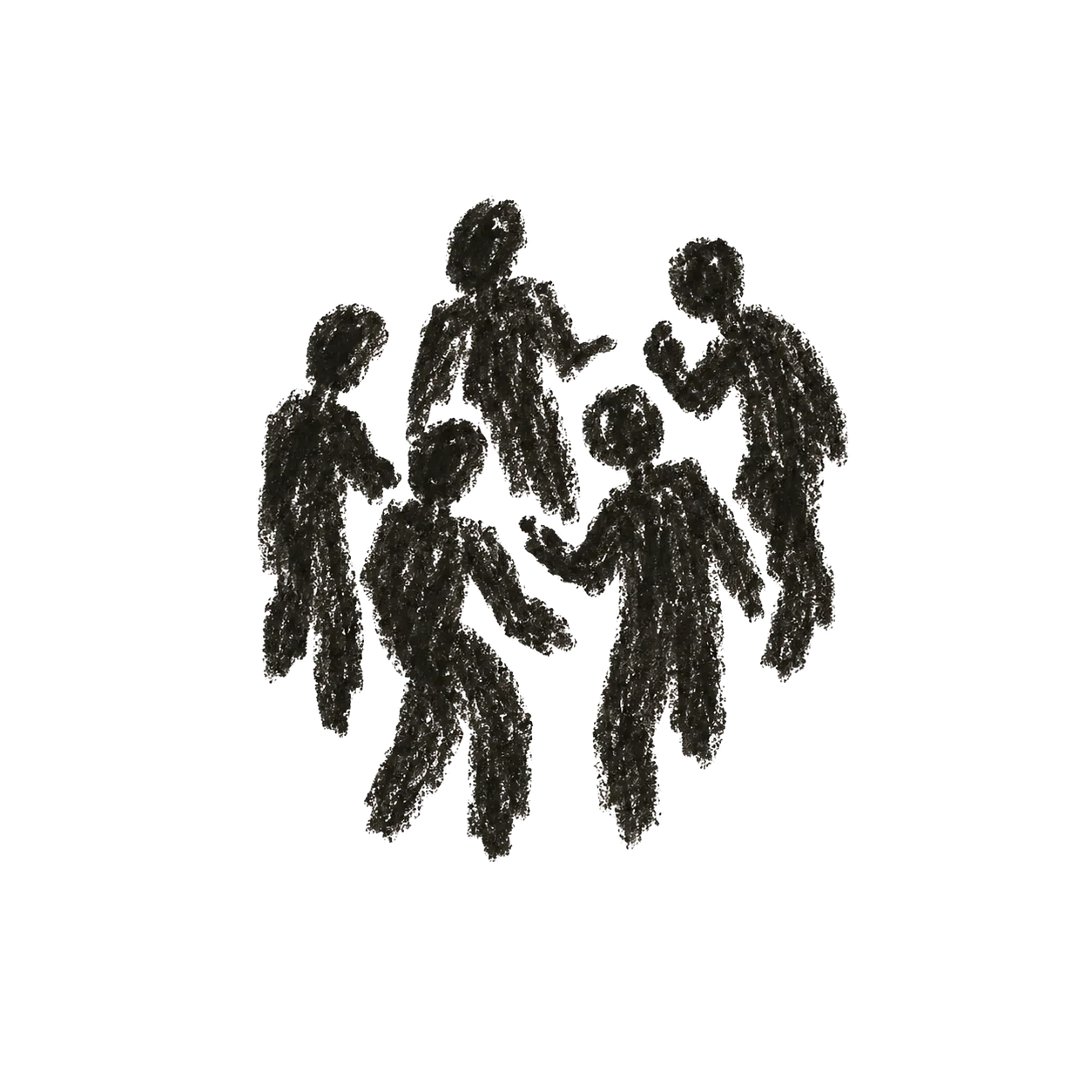 Hand-drawn figures standing together in a circle