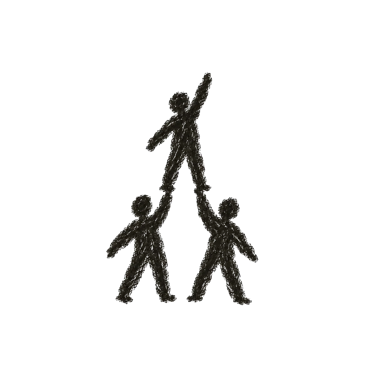 Hand-drawn figures forming a human pyramid